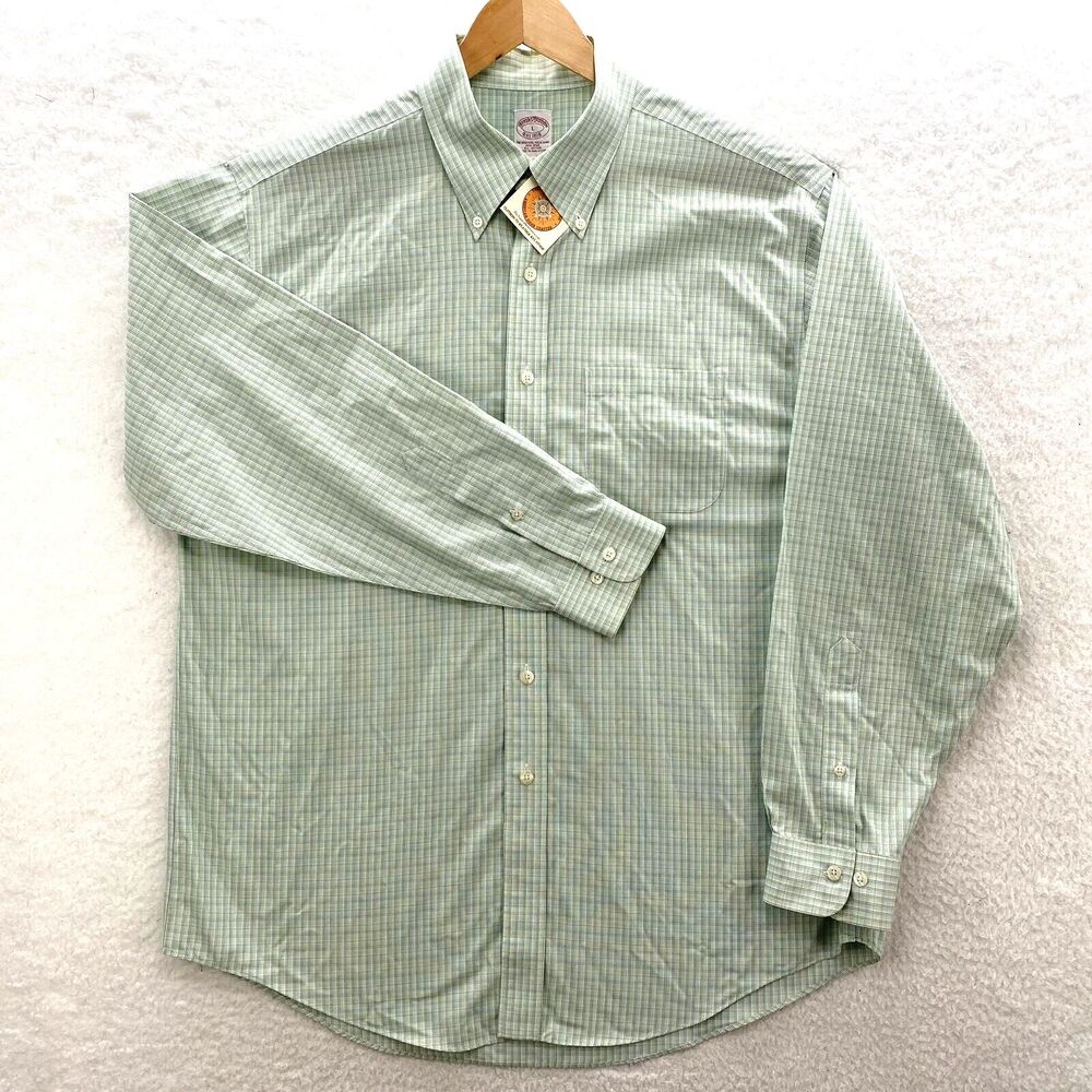 Brooks Brothers Shirt Mens Large Green Plaid Non-Iron The Original Polo Shirt